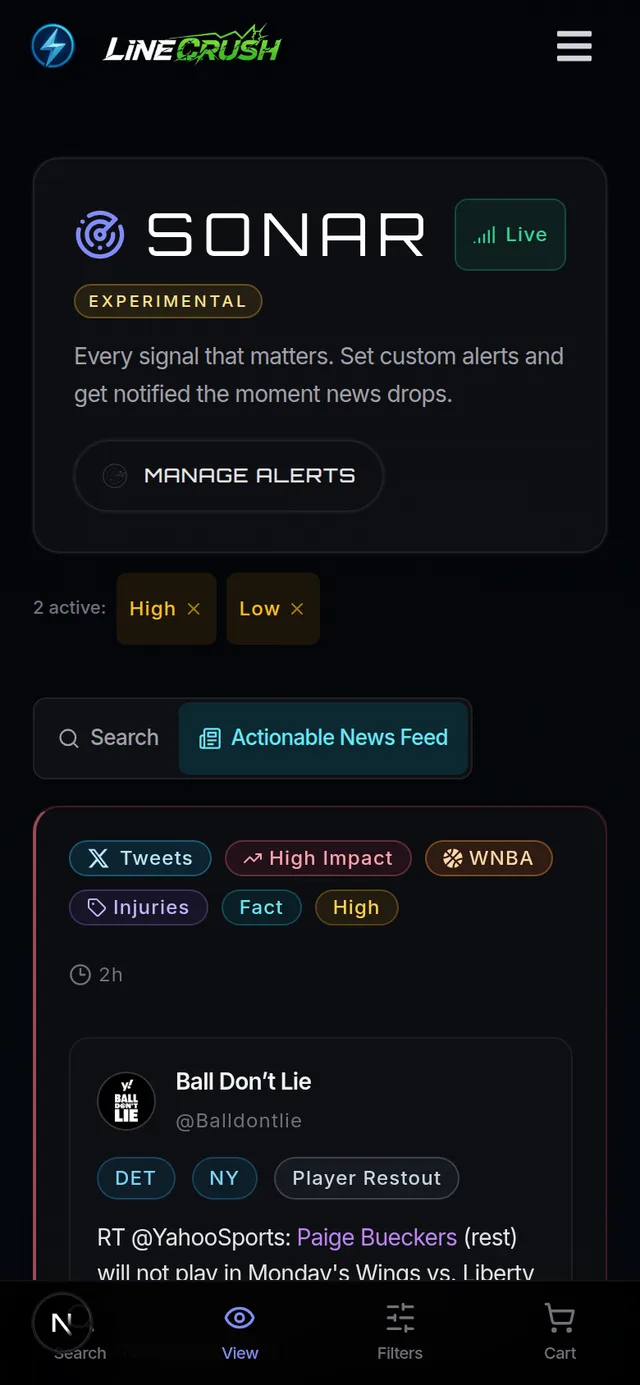 Sonar signal search with expert quotes and clips for a player