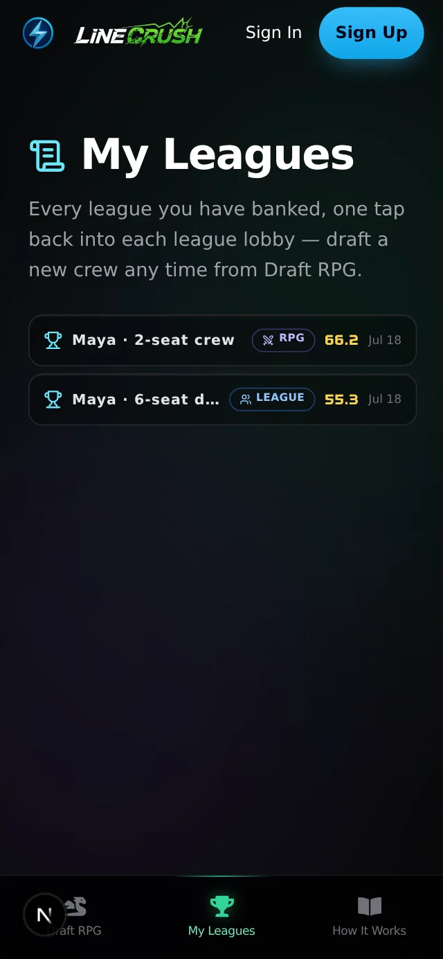My Leagues listing every banked Draft RPG league